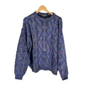 Jhane Barnes VTG Textured Blue Waves Mercerized Cotton Wool Sweater Size L